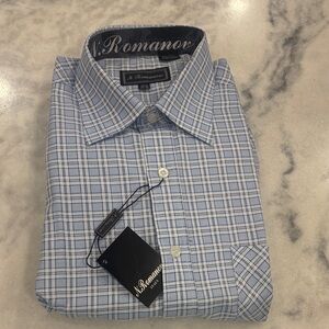 Roma Light Blue Checkered Men's Dress Shirt Long Sleeve NWT